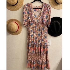 Arnhem Jasmine Midi Maxi Dress Size 8 AU / 4 US Boho Floral Puff Sleeve Tiered